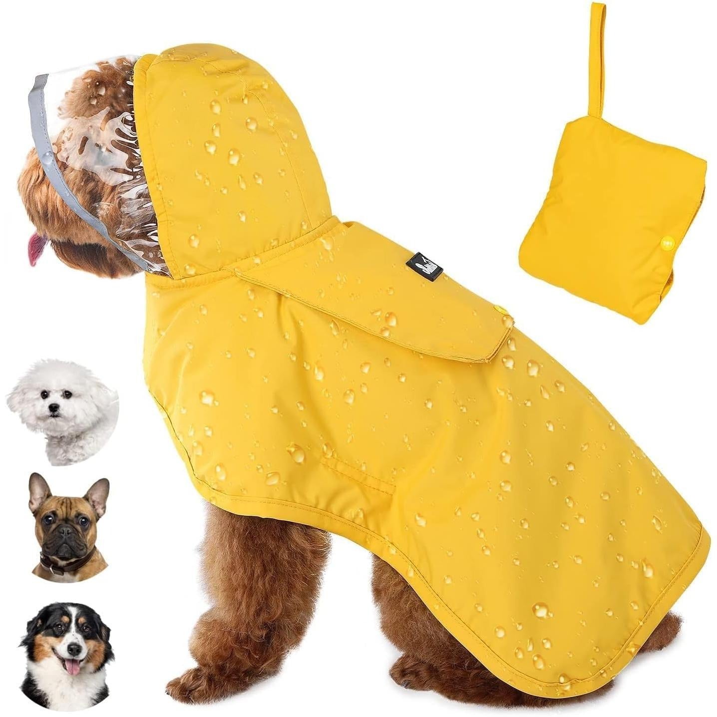 Dog Raincoat, Adjustable Dog Rain Jacket with Clear Hooded Double Layer