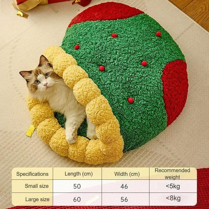 Christmas Cat Dog Beds Nest Mats, Warm Winter Pet Beds House, Gifts,Cute Cave Design