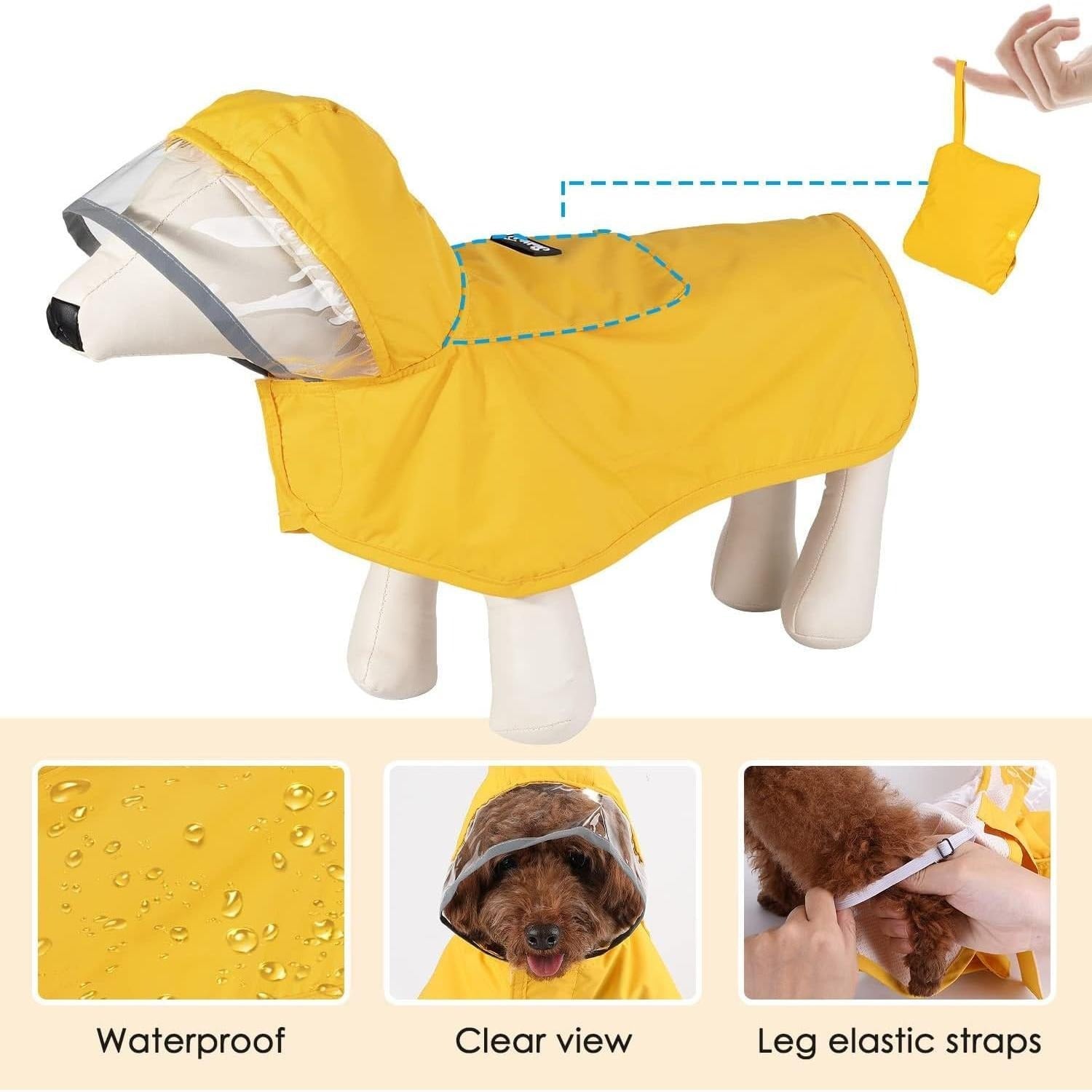 Dog Raincoat, Adjustable Dog Rain Jacket with Clear Hooded Double Layer
