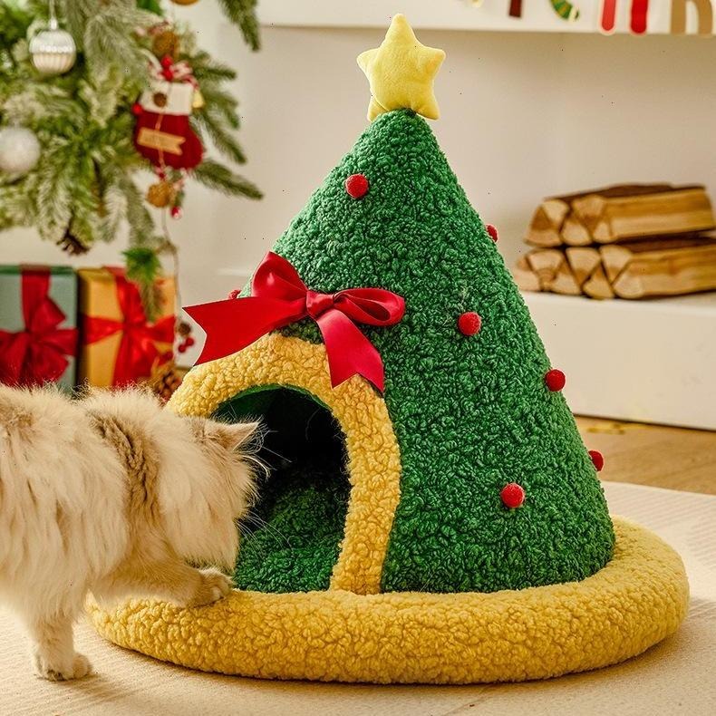 Christmas Cat Dog Beds Nest Mats, Warm Winter Pet Beds House, Gifts,Cute Cave Design