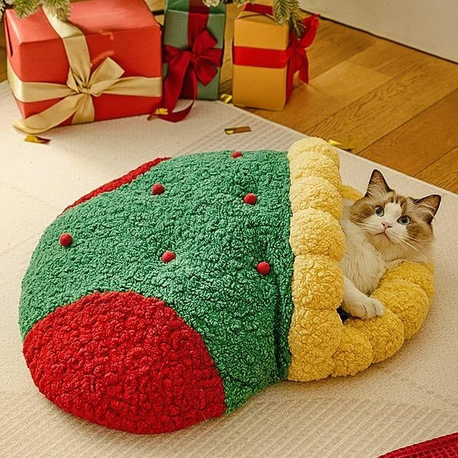 Christmas Cat Dog Beds Nest Mats, Warm Winter Pet Beds House, Gifts,Cute Cave Design