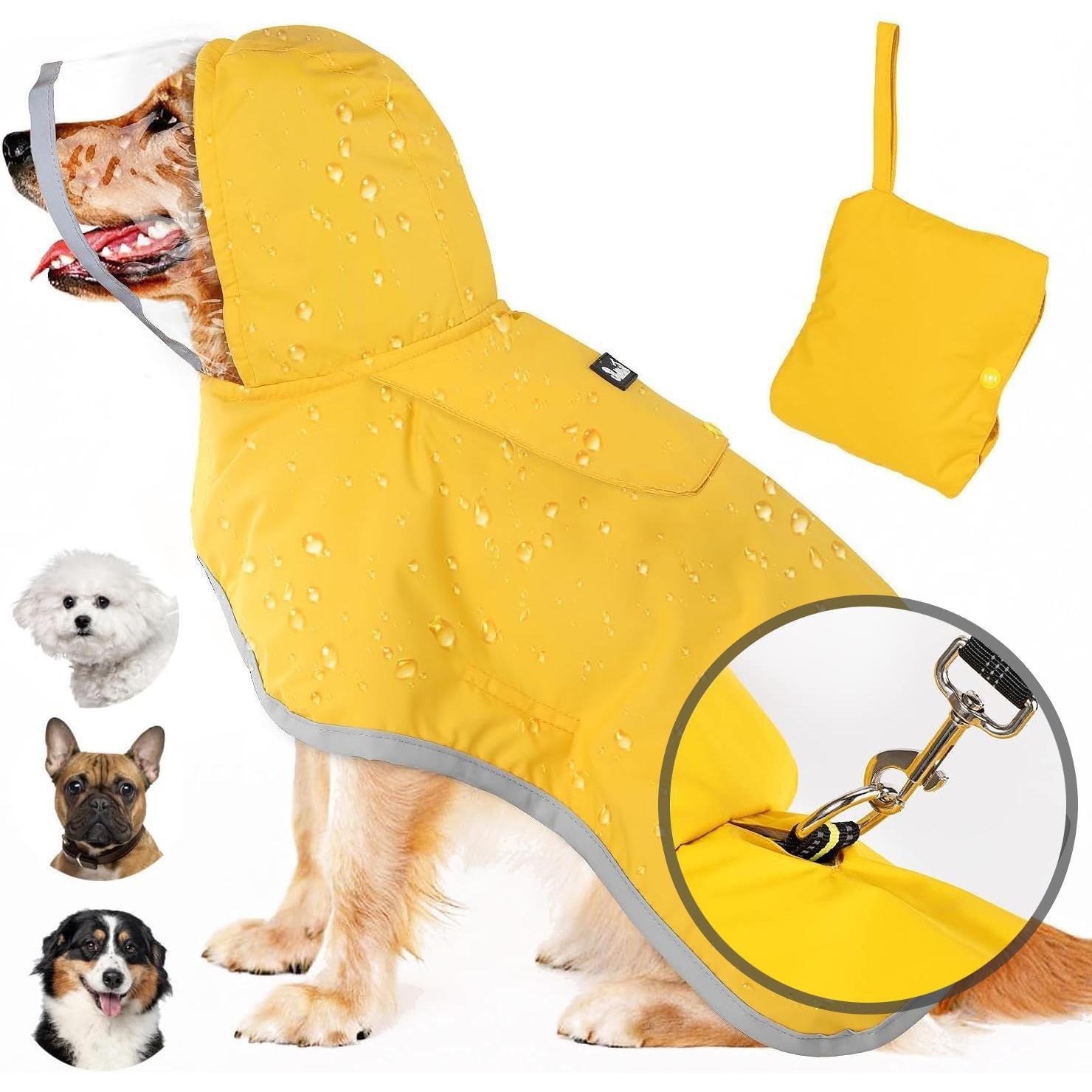 Dog Raincoat, Adjustable Dog Rain Jacket with Clear Hooded Double Layer