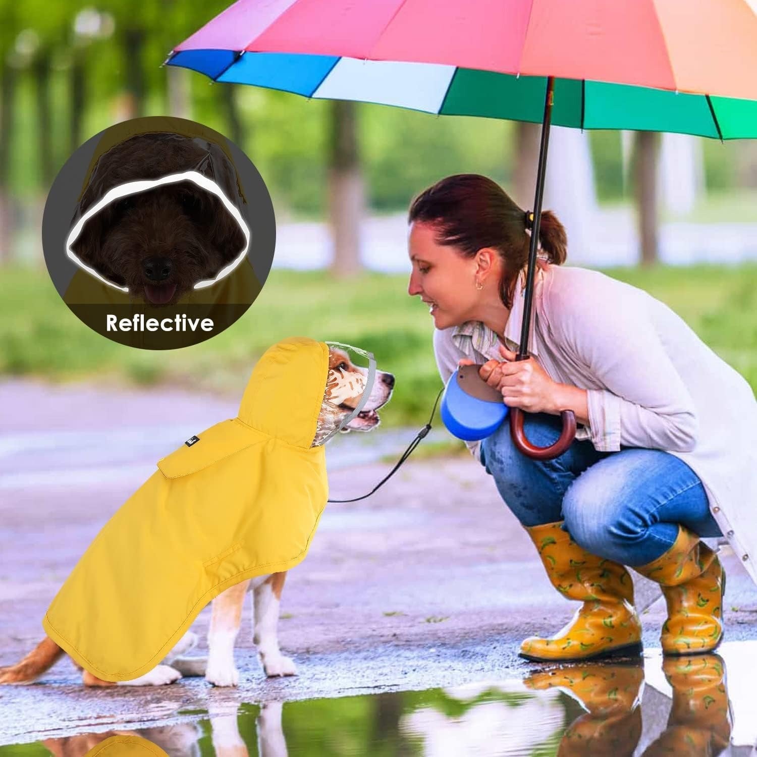 Dog Raincoat, Adjustable Dog Rain Jacket with Clear Hooded Double Layer