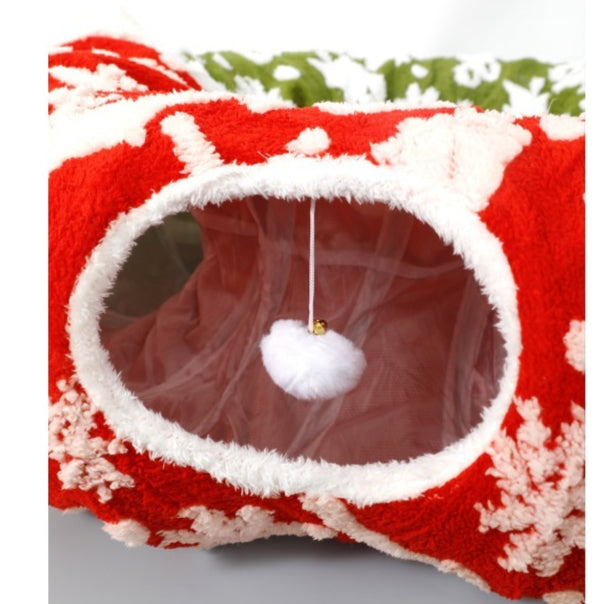 Christmas Cat Tunnel Cave Pet Bed