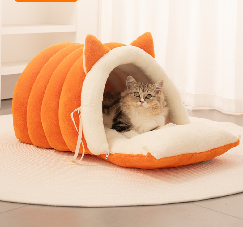 Pet Winter Warm Cave Bed With Cute Ears